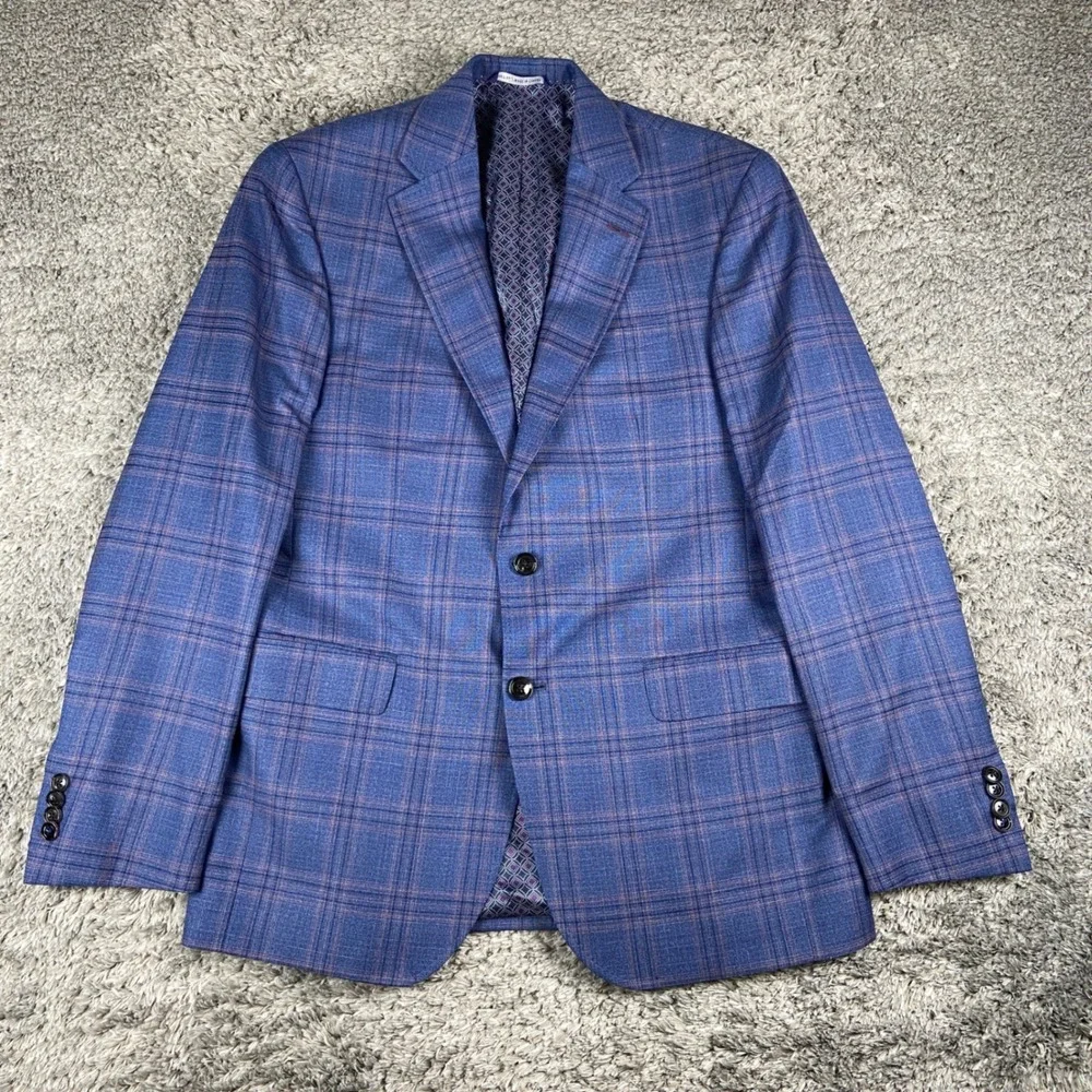 Ted Baker Endurance Jay SPJ Sport Coat Mens 40R Blue Plaid Wool Blazer Jacket
